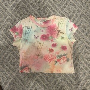 Y2K xcit u.s.a. Pastel Floral Butterfly Crop Top | Size M